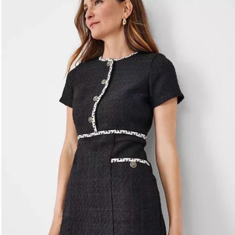 Ann Taylor Black and White Button-Trim tweed dress 00P